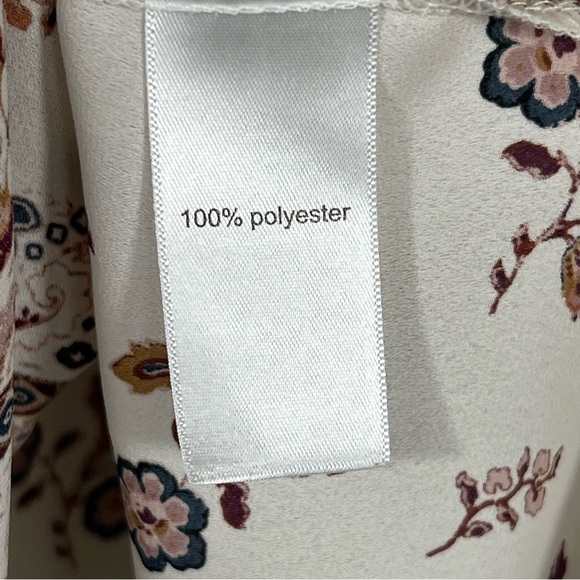 Cream Burgundy Boho Blouse Size XS Zip Neck Detail Tab Slv Festival Oversize Top - Picture 6 of 9